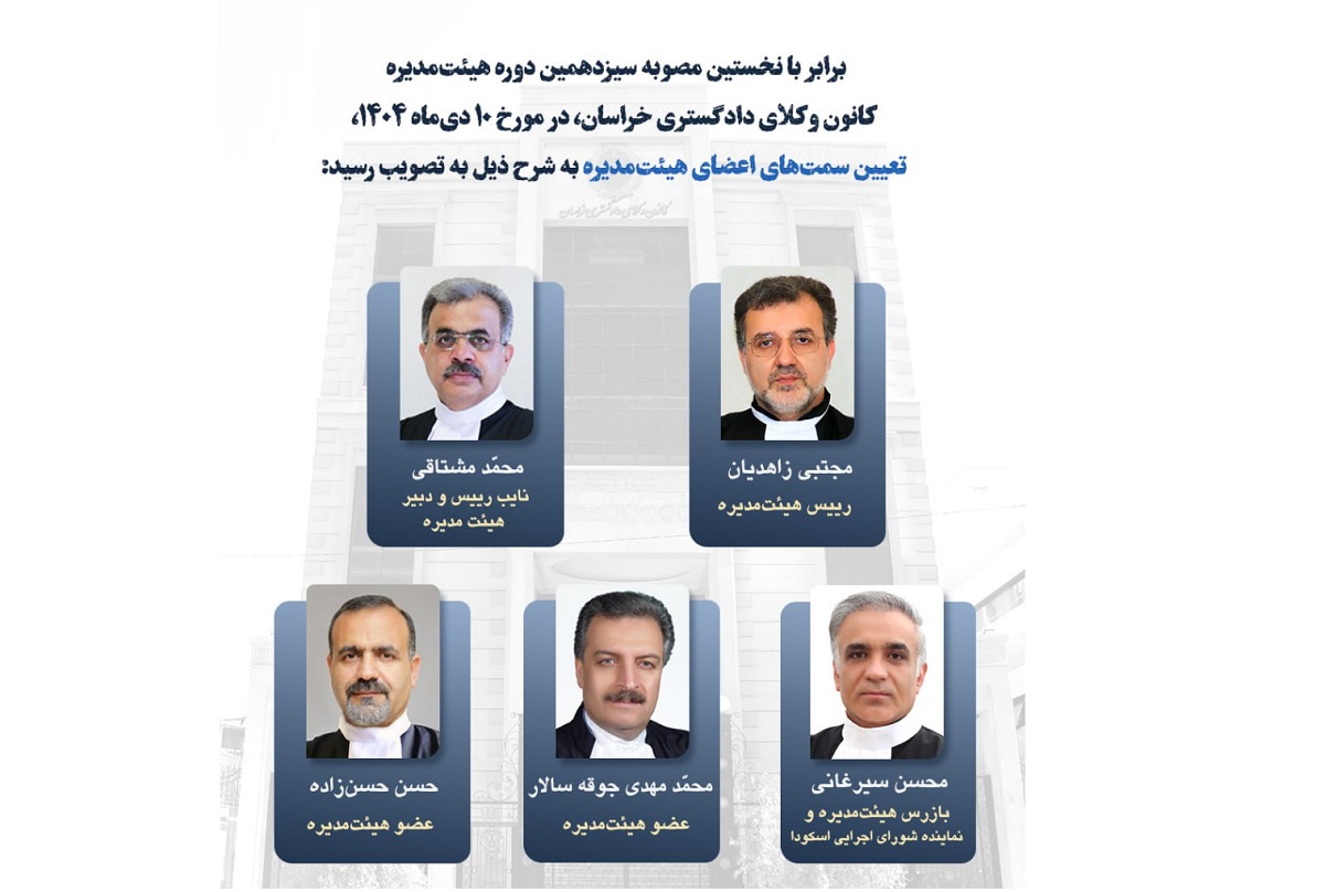 ترکیب هیأت مدیره کانون وکلای دادگستری خراسان مشخص شد - اسکودا | اسکودا
